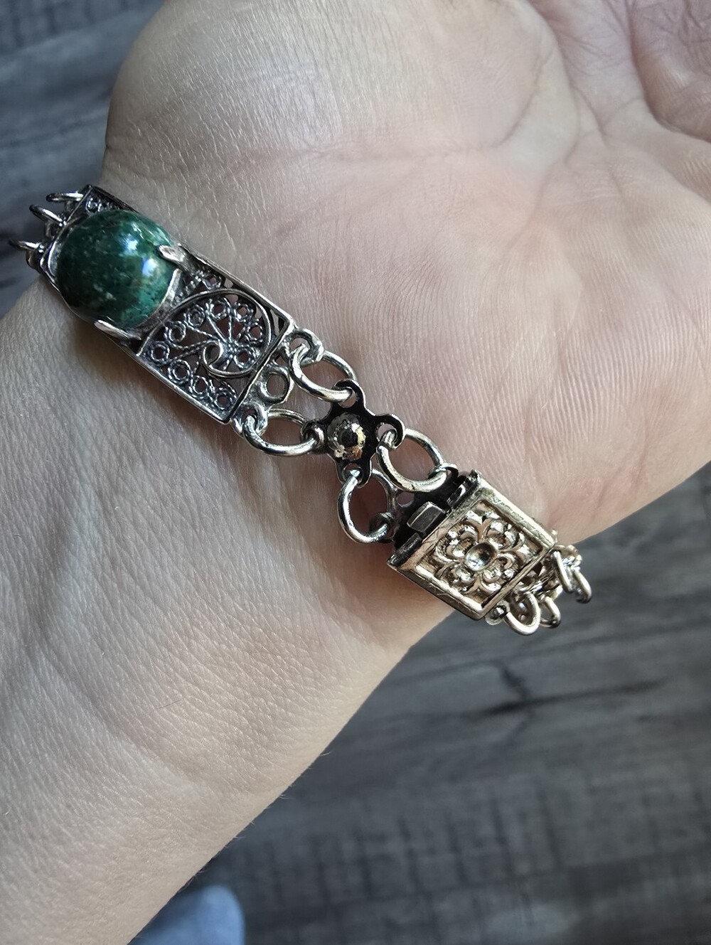 Silver 925 Filigree Bracelet with Teal Stone - Women's Jewelry - Picture 3 of 12